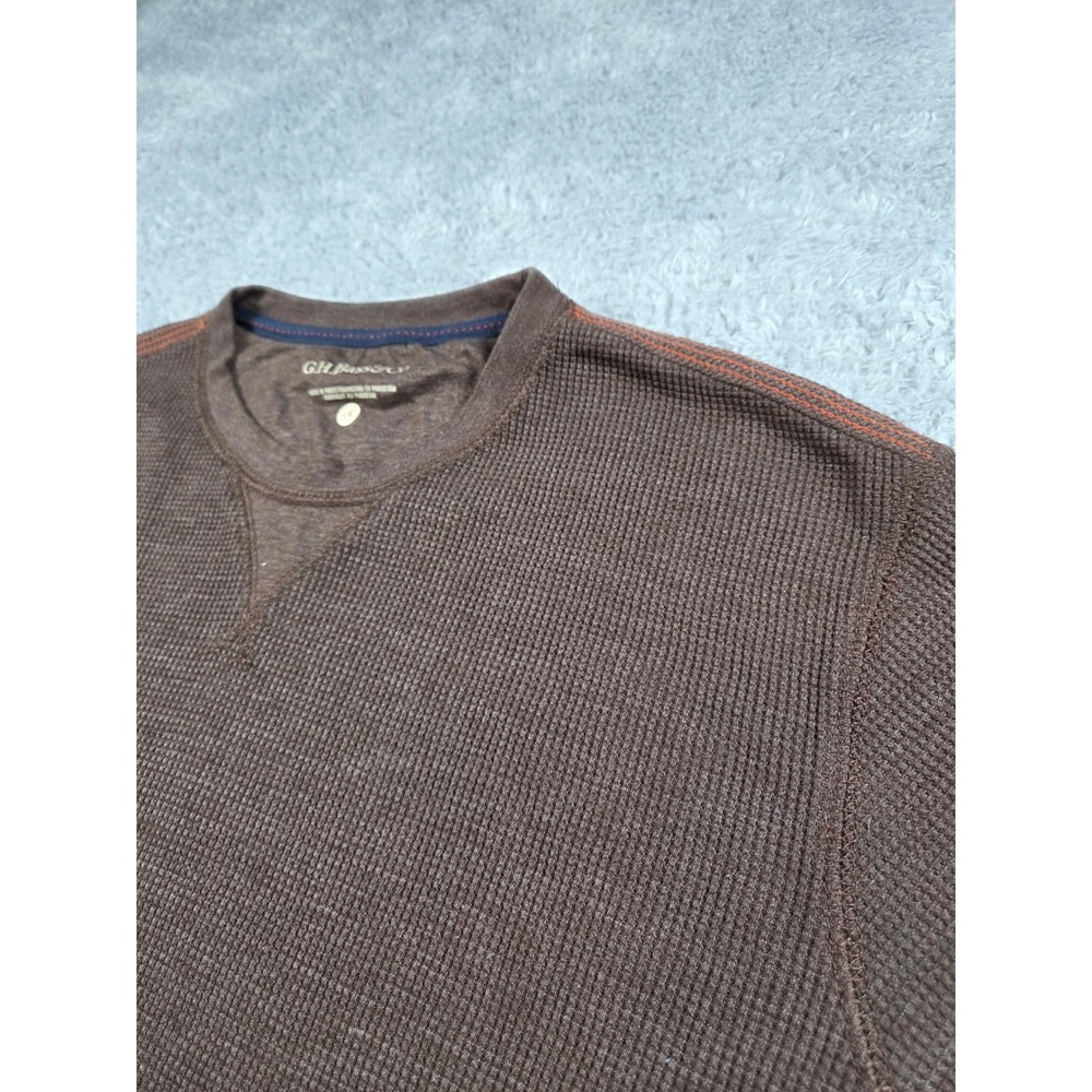GH Bass & Co Mens Brown Waffle Knit Thermal Long Sleeve Shirt Crew Neck Large‎